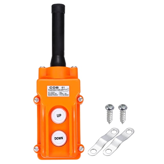 Uxcell Rain Proof Hoist Crane Push Button Switch, Up Down Switch Pendant Control Station Momentary COB-61, 2 Way Orange