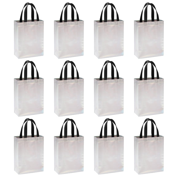 Uxcell Rainbow Colors Gift Bags with Laser Coating, 12pcs Reusable Goodie Bags, 8" x 4" x 10"