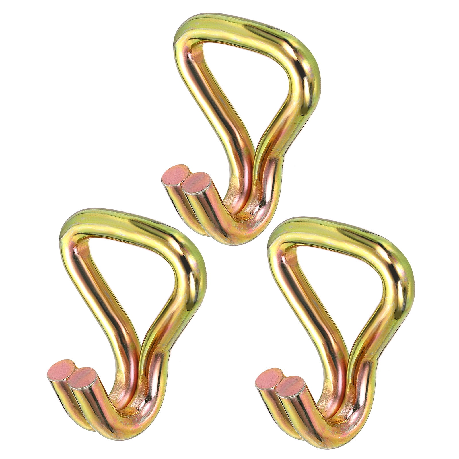 Uxcell Ratchet Double J Strap Hook Load 11000lbs, 3Pcs Heavy Duty Tie Down Strap J-Hook Cargo Hook for 2 Inch Tie Down Strap Webbing on Car Truck Trailer, Gold Tone (ID: 50 mm / 1.97")
