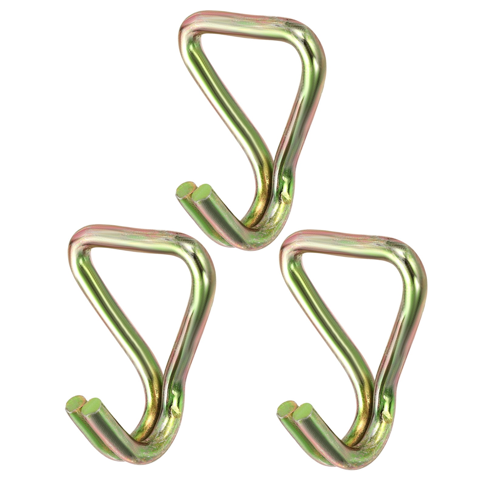 Uxcell Ratchet Double J Strap Hook Load 4400lbs, 3Pcs Heavy Duty Tie Down Strap J-Hook Cargo Hook for 2 Inch Tie Down Strap Webbing on Car Truck Trailer, Gold Tone (ID: 50 mm / 1.97")