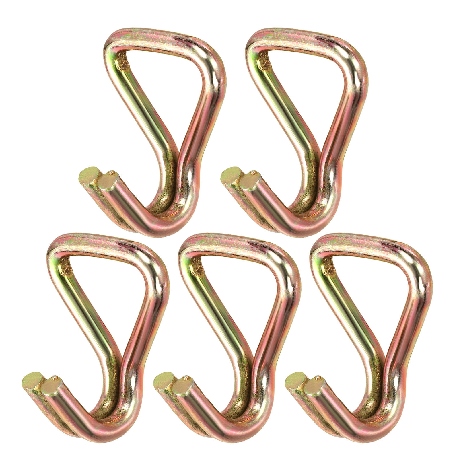 Uxcell Ratchet Double J Strap Hook Load 6600lbs, 5Pcs Heavy Duty Tie Down Strap J-Hook Cargo Hook for 1.5 Inch Tie Down Strap Webbing on Car Truck Trailer, Gold (ID: 39 mm / 1.54")