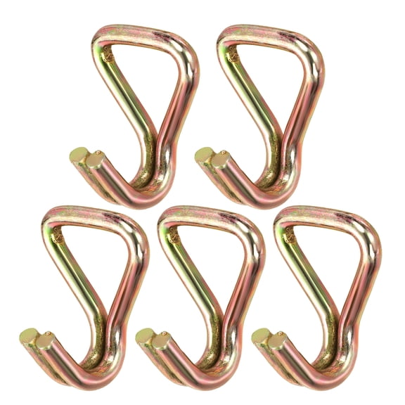 Uxcell Ratchet Double J Strap Hook Load 6600lbs, 5Pcs Heavy Duty Tie Down Strap J-Hook Cargo Hook for 1.5 Inch Tie Down Strap Webbing on Car Truck Trailer, Gold (ID: 39 mm / 1.54")