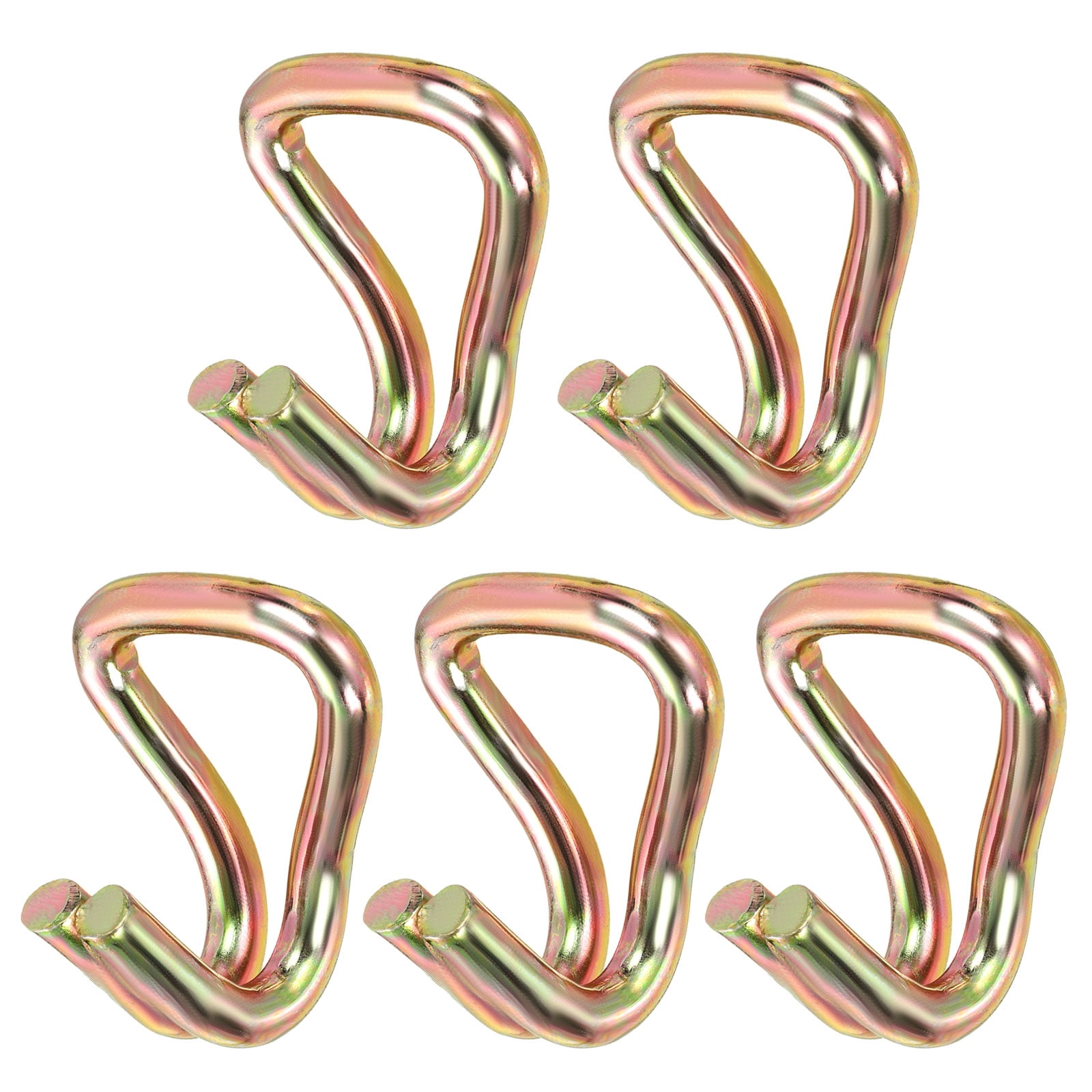 Uxcell Ratchet Double J Strap Hook Load 6600lbs, 5Pcs Heavy Duty Tie Down Strap J-Hook Cargo Hook for 1.5 Inch Tie Down Strap Webbing on Car Truck Trailer, Gold Tone (ID: 38 mm / 1.5")