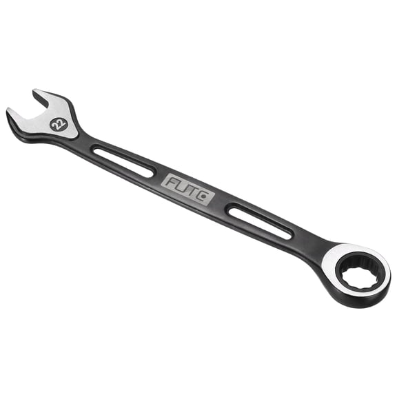 Uxcell Ratcheting Combination Wrench 22mm Stubby Wrench Metric High Carbon Steel Double 12-Point Box Open-Ended Ratchet Spanner Tool for Household Garage Workshop Auto Repairs, Black