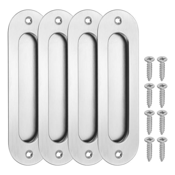 Uxcell Recessed Finger Flush Pulls 4" Pocket Door Handles Arc Sliding Closet Door Pulls with Screws, Silver 4 Pcs