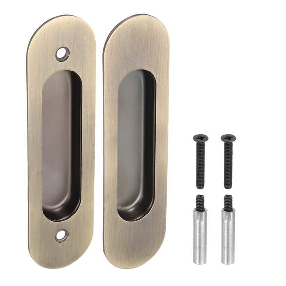 Uxcell Recessed Finger Flush Pulls 6" Rectangular Pocket Door Handles Sliding Closet Door Pulls, Green Bronze