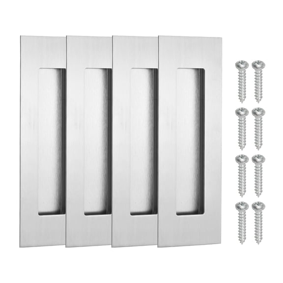Uxcell Recessed Finger Flush Pulls 6" Sliding Closet Door Pulls Pocket Door Handles with Screws Silver 4 Pcs