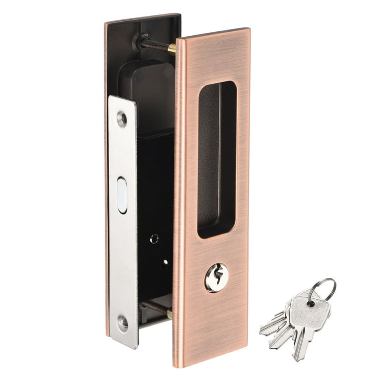 LWZH Square Sliding Door Lock Mortise Lock Pocket Door Lock Invisible Recessed Wooden Door Lock 66mm Silver