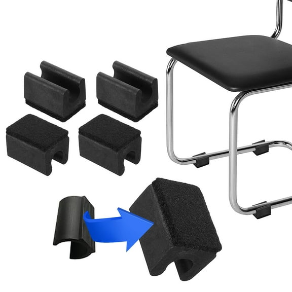 Uxcell 4 Pack Rectangle U Shaped Chair Leg Tip Cap with Felt Pad Fit Dia 0.39" Black