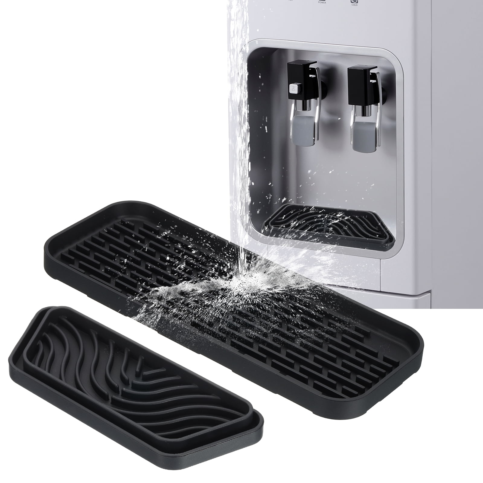 Uxcell Rectangular Refrigerator Drip Catcher - Non-Slip Silicone Mini Dispenser Drip Collector Fridge Spills Water Pad Catch Basin with with Rectangular Large Drain for Drainage, Black