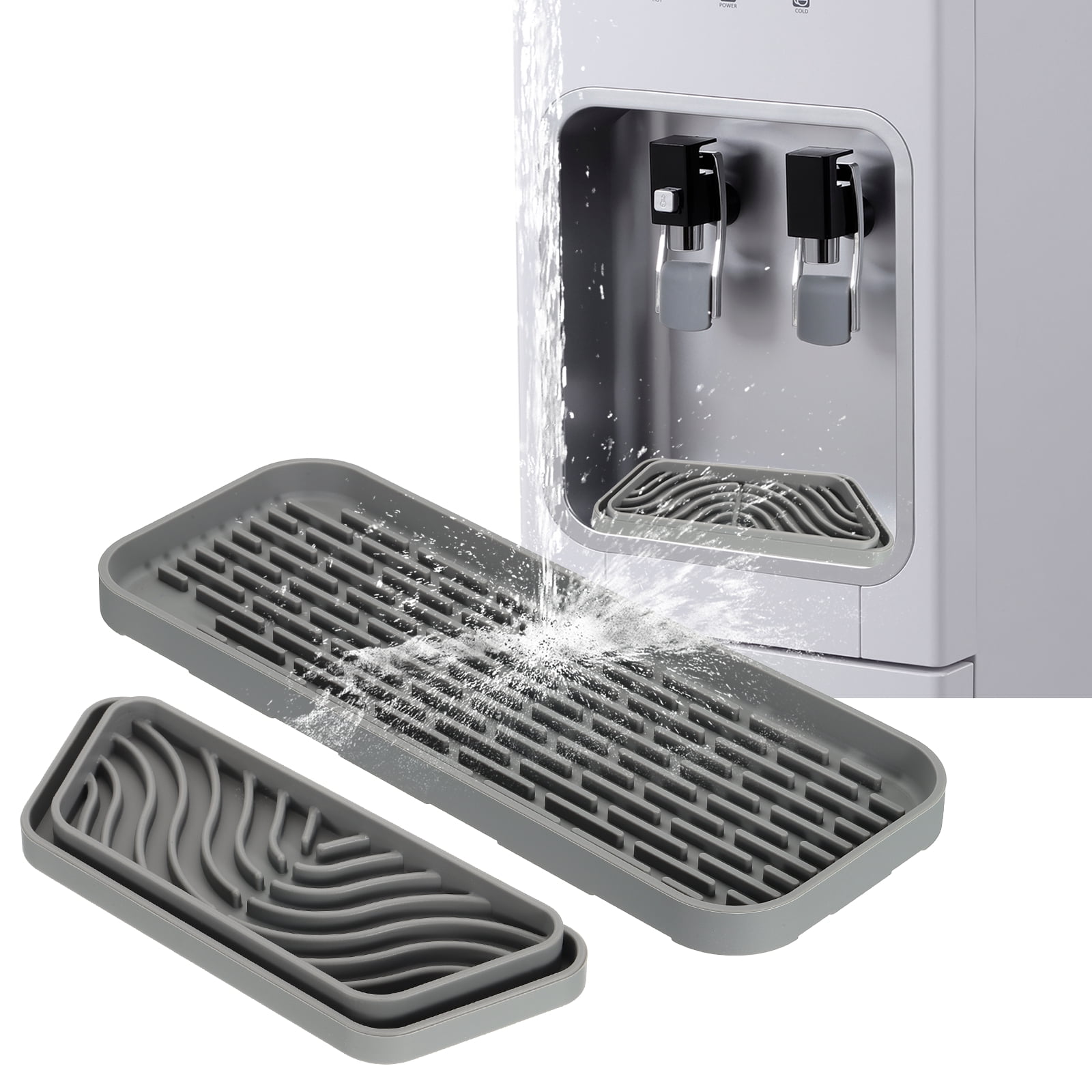 Uxcell Rectangular Refrigerator Drip Catcher - Non-Slip Silicone Mini Dispenser Drip Collector Fridge Spills Water Pad Catch Basin with with Rectangular Large Drain for Drainage, Grey