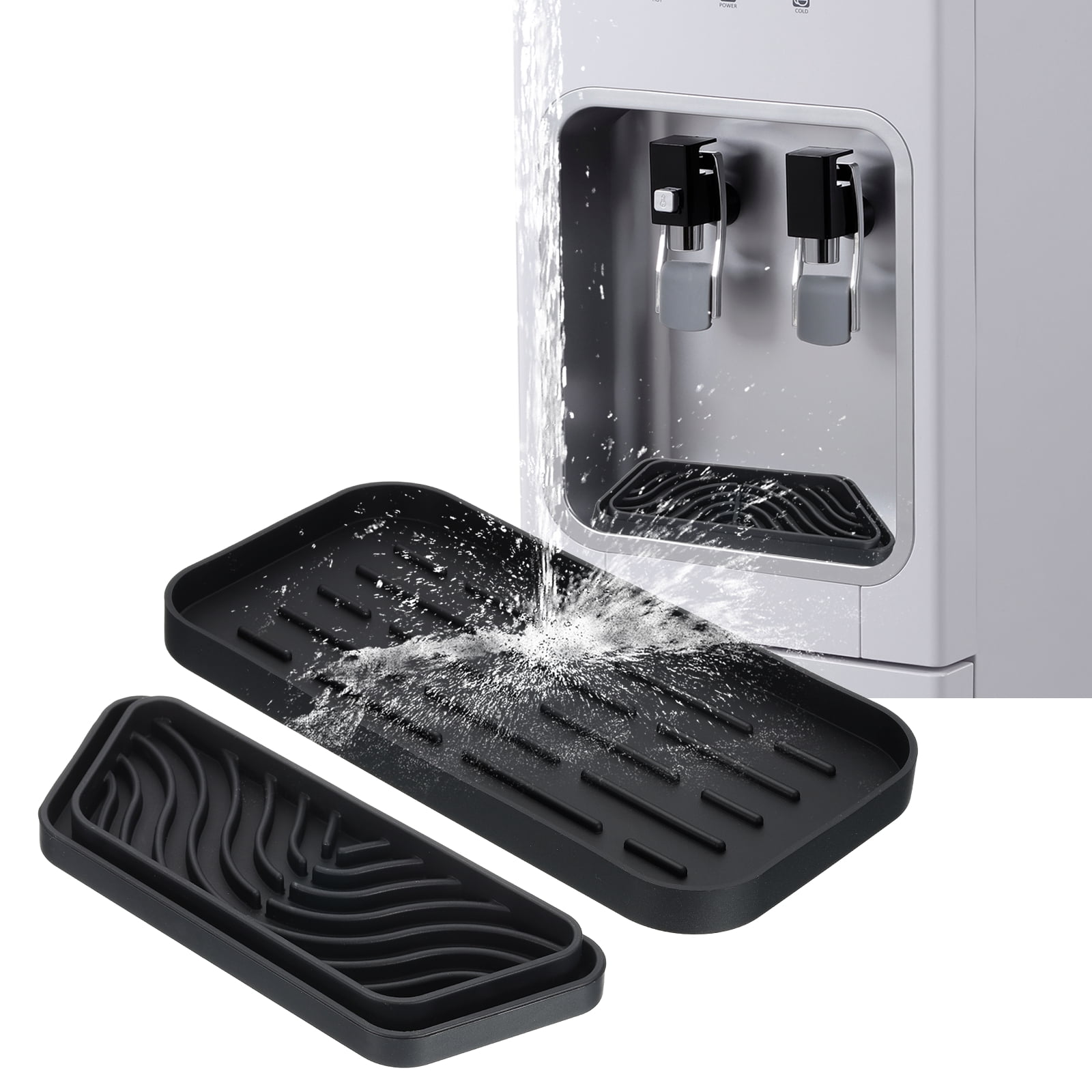 Uxcell Rectangular Refrigerator Drip Catcher - Non-Slip Silicone Mini Dispenser Drip Collector Fridge Spills Water Pad Catch Basin with with Rectangular Small Drain for Drainage, Black