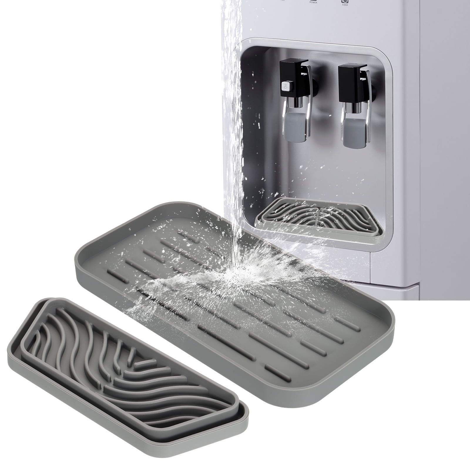 Uxcell Rectangular Refrigerator Drip Catcher - Non-Slip Silicone Mini Dispenser Drip Collector Fridge Spills Water Pad Catch Basin with with Rectangular Small Drain for Drainage, Grey
