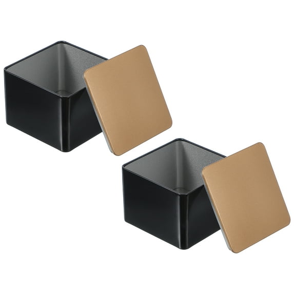 Uxcell Rectangular Tin Box, Metal Storage Tin Box Portable Storage Container with Lid for Tea Candy Treats Gifts Black-Gold