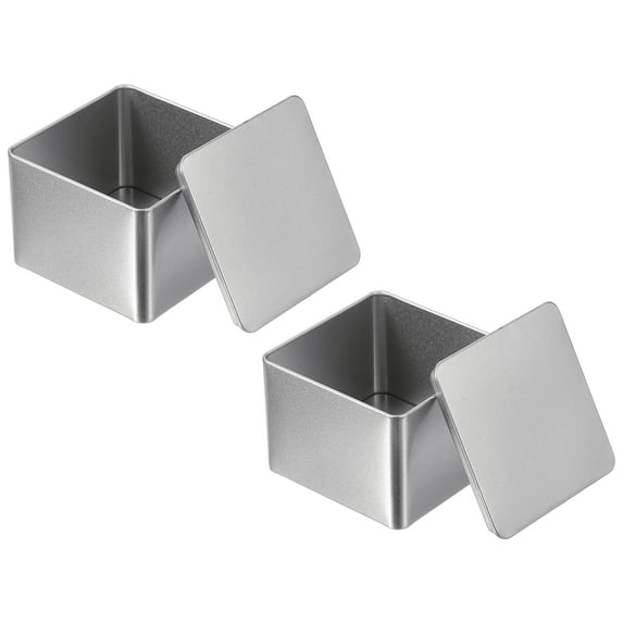 Uxcell Rectangular Tin Box, Metal Storage Tin Box Portable Storage Container with Lid for Tea Candy Treats Gifts Silver