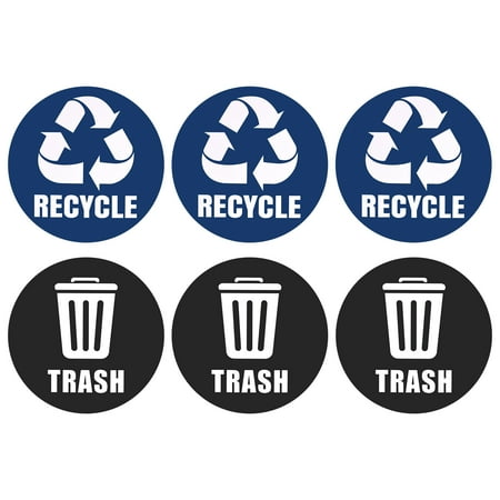 Uxcell Recycle Sticker Trash Can Labels 5 Inch Self-Adhesive Recycling Vinyl Blue & Black, 6 Count