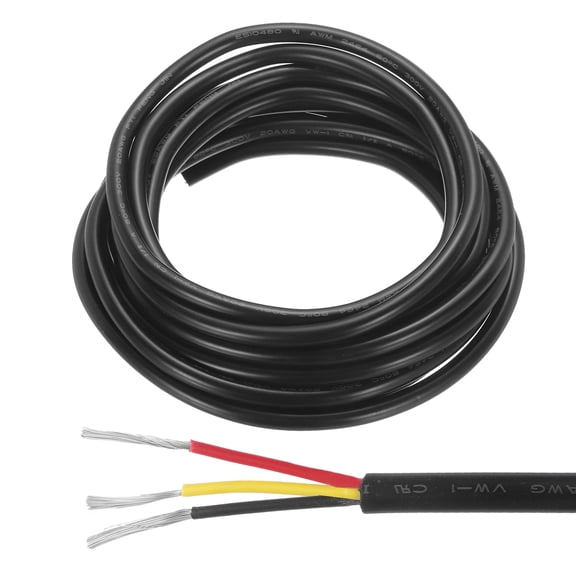 Uxcell Red Black Yellow Wire 3pin Extension Cable Cord Electrical Wire 20 AWG Parallel Wire Oxygen-Free Copper 10Ft