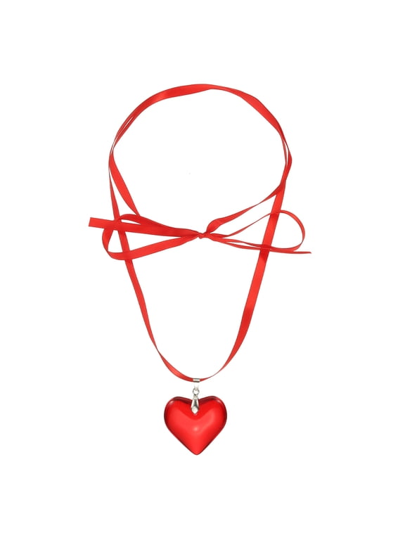 Red Heart Chokers Necklace, Chunky Puffy Heart Chokers Big Glass Heart Pendant Necklace with Adjustable Red Chain for Women Y2K