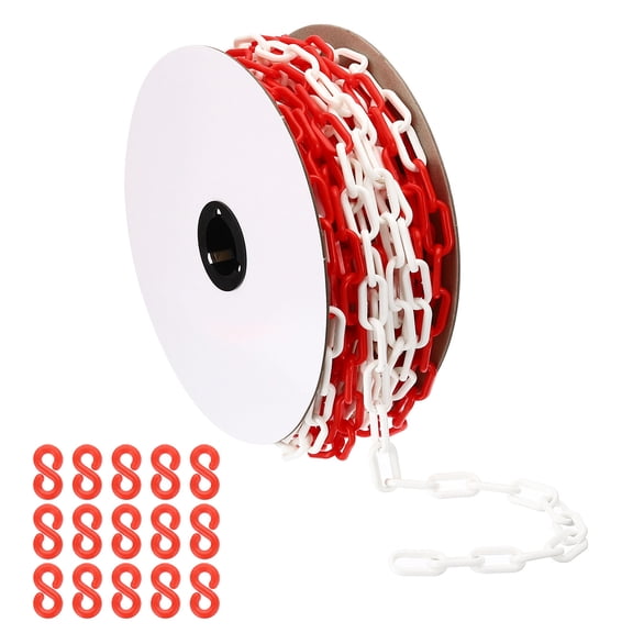 Uxcell Red/White Plastic Chain, 92 ft 6mm Safety Barrier Chain for Crowd Control