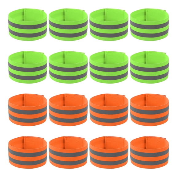 Uxcell Reflective Bands for Wrist/Arm/Ankle/Leg, 16pcs High Visibility Safety Reflector Tape Straps Fluorescent Green/Orange