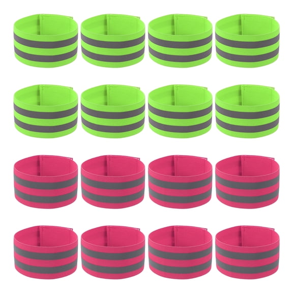 Uxcell Reflective Bands for Wrist/Arm/Ankle/Leg, 16pcs High Visibility Safety Reflector Tape Straps Fluorescent Green/Pink