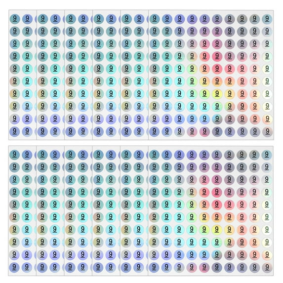 Uxcell Reflective Round Small Number Stickers, Self Adhesive Laser Consecutive Numbered Stickers Numbers 9