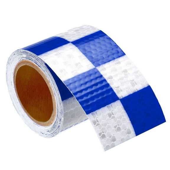 Uxcell Reflective Tape, 1 Roll 10 ft x 2-inch Adhesive High Visibility Safety Tape Reflector, Square Blue White