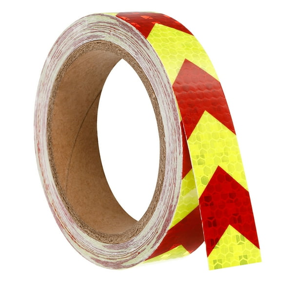 Uxcell Reflective Tape, 1 Roll 30 ft x 1-inch Adhesive Safety Tape Reflector, Arrow Fluorescence Yellow Red