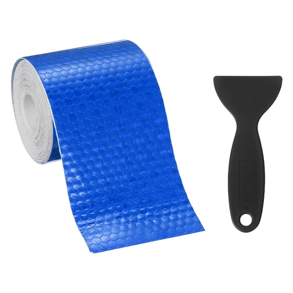 Uxcell Reflective Tape, (16.4 Ft x 1.97 Inch,Pure Blue) (1Set) Night Safety Sticker Adhesive Waterproof Warning Outdoor with Black Scraper, Suit for - Trailer/Trucks/Bike