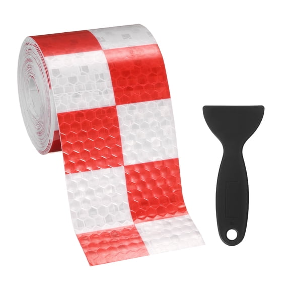 Uxcell Reflective Tape, (16.4 Ft x 1.97 Inch,Red, White) (1Set) Night Safety Sticker Adhesive Waterproof Warning Outdoor with Black Scraper, Suit for - Trailer/Trucks/Bike