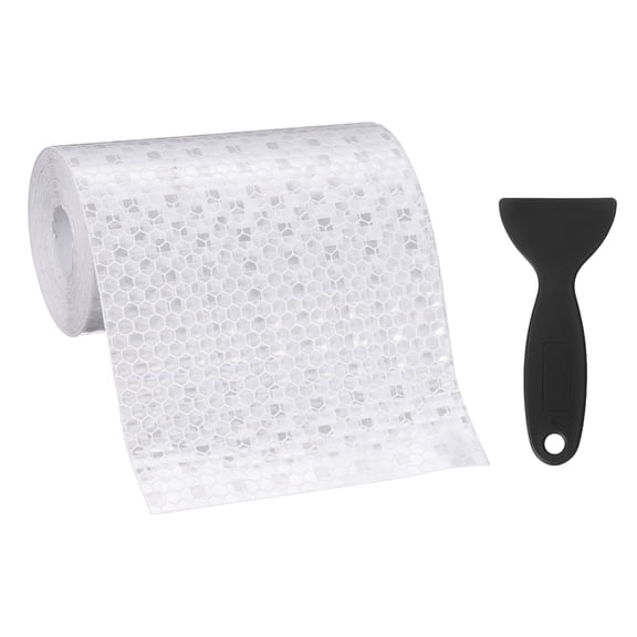Uxcell Reflective Tape, (16.4 Ft x 3.94 Inch,Pure White) (1Set) Night Safety Sticker Adhesive Waterproof Warning Outdoor with Black Scraper, Suit for - Trailer/Trucks/Bike