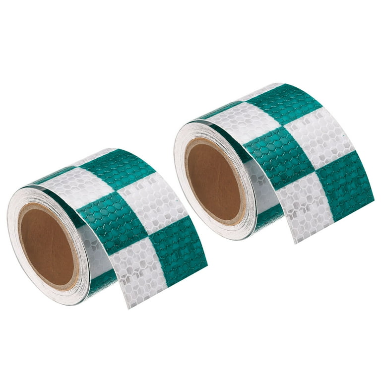Uxcell Reflective Tape 2 Roll 10 ft x 2 inch Adhesive High Visibility Safety Tape Reflector Square Green White
