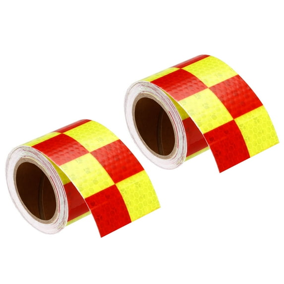 Uxcell Reflective Tape, 2 Roll 10 ft x 2-inch Adhesive Safety Tape Reflector, Square Fluorescent Yellow+Red