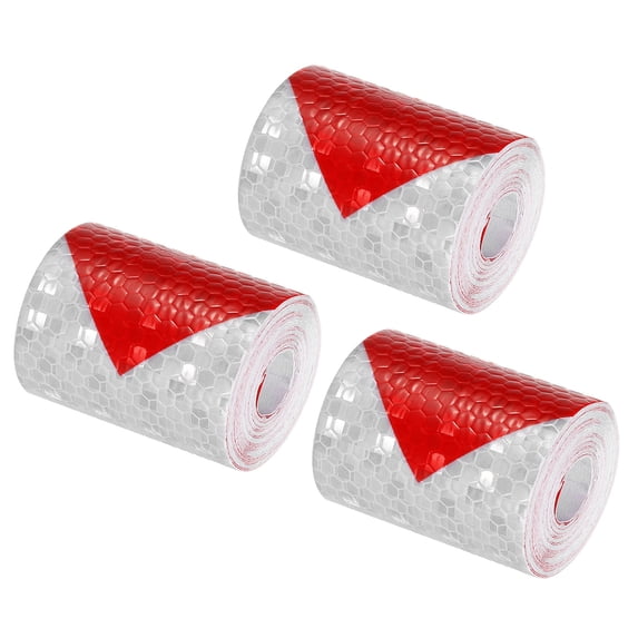 Uxcell Reflective Tape, 3 Roll 2INx10FT Warning Safety Tape for Cars, White Red