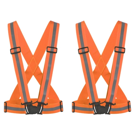 Uxcell Reflective Vest Adjustable High Visibility Safety Vest 1.5" Strip for Cycling Running Walking Orange 2 Pack