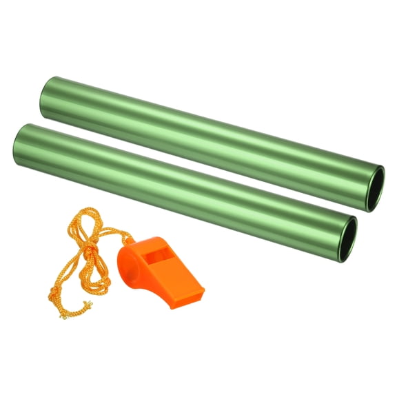 Uxcell Relay Track Baton Aluminum Tube Field Running Race Stick with Whistle for Athletics, Green 2 Pack