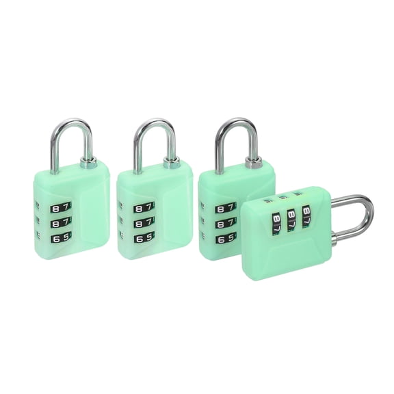 Uxcell Resettable 3 Digit Combination Lock, (60 x 32mm, Green) (4Pcs), Customizable Code Combination Padlock Sports Locker Plastic Lock for Gym Backpack Fence Backyard Gate