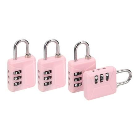Uxcell Resettable 3 Digit Combination Lock, (60 x 32mm, Pink) (4Pcs), Customizable Code Combination Padlock Sports Locker Plastic Lock for Gym Backpack Fence Backyard Gate