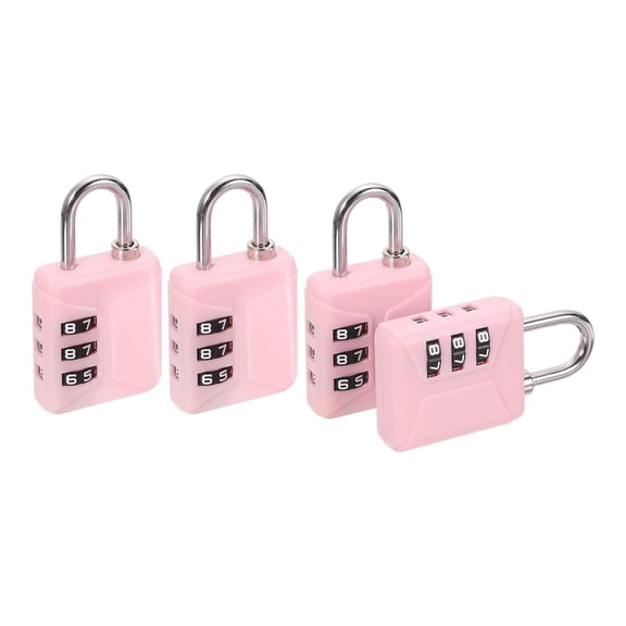 Uxcell Resettable 3 Digit Combination Lock, (60 x 32mm, Pink) (4Pcs), Customizable Code Combination Padlock Sports Locker Plastic Lock for Gym Backpack Fence Backyard Gate