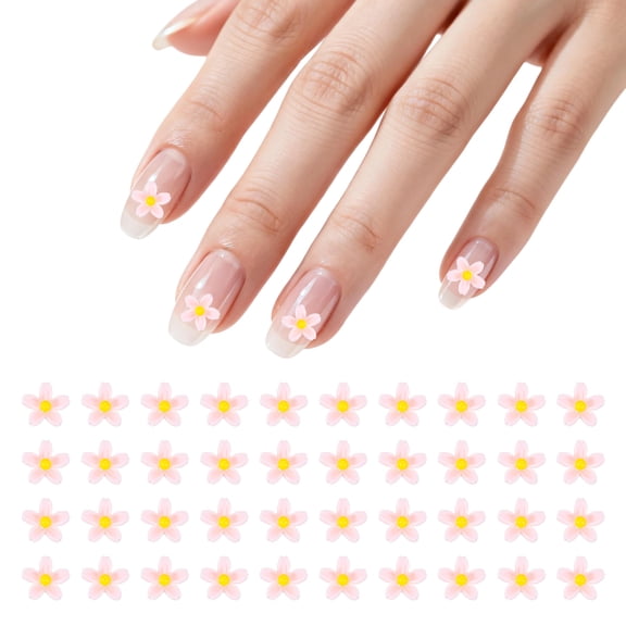 Uxcell Resin Flowers, Mini 3D Flowers for Nails Micro Landscaping Decorations Tiny Resin 50 Pcs & Pink - Fitting for Fairy Garden Decor/DIY Crafts/Terrarium