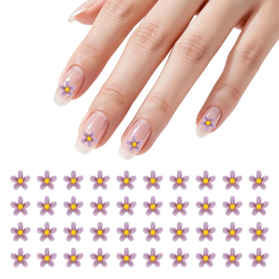 Uxcell Resin Flowers, Mini 3D Flowers for Nails Micro Landscaping Decorations Tiny Resin 50 Pcs & Purple - Fitting for Fairy Garden Decor/DIY Crafts/Terrarium