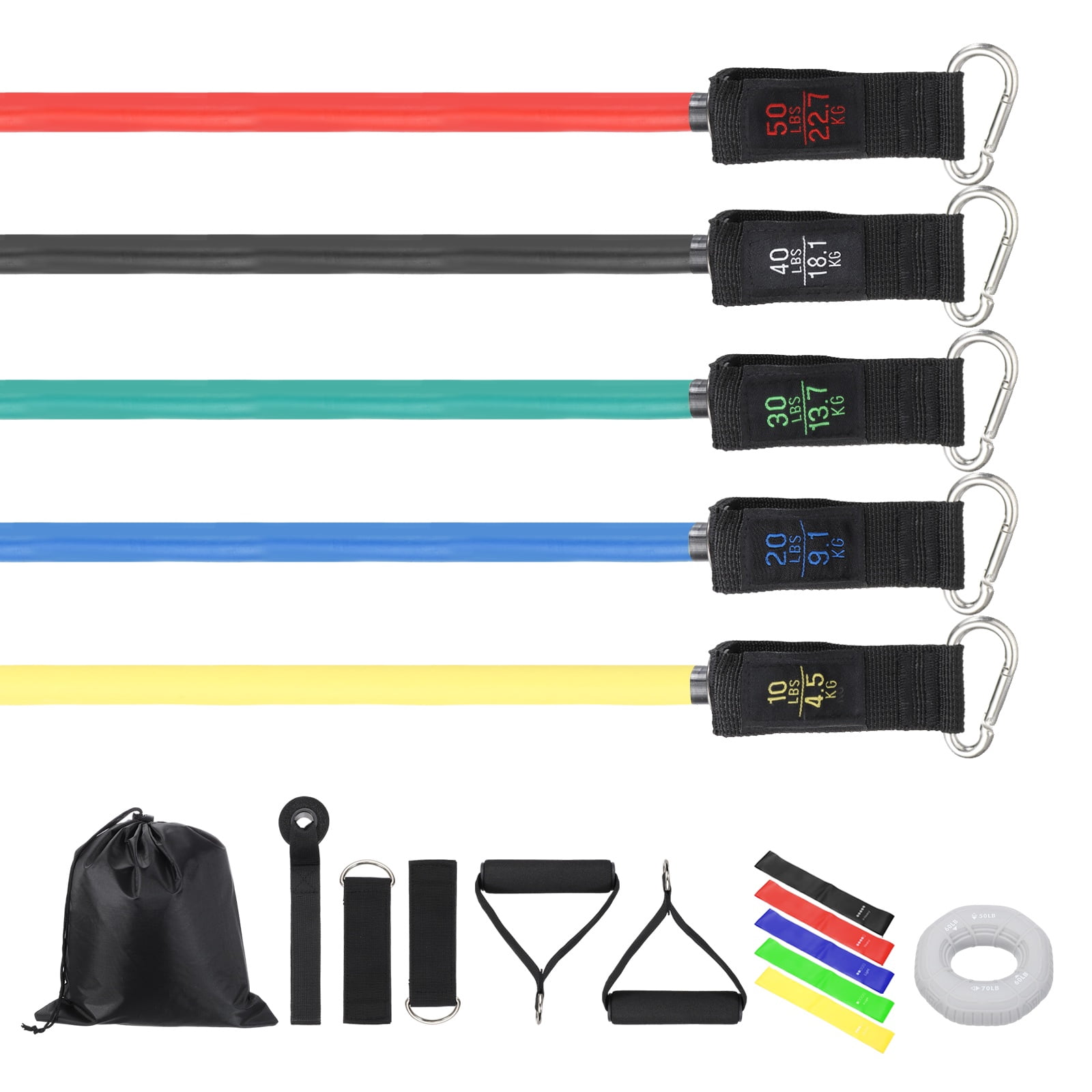 Uxcell Resistance Band, 5 Level Exercise Band for Working Out with Door Anchor/Handle/Ankle & Elastic Strap/Pouch/Grip Trainer, 150LB & Mixcolor-Fitting For(Women Men Home/Gym Train/Yoga)