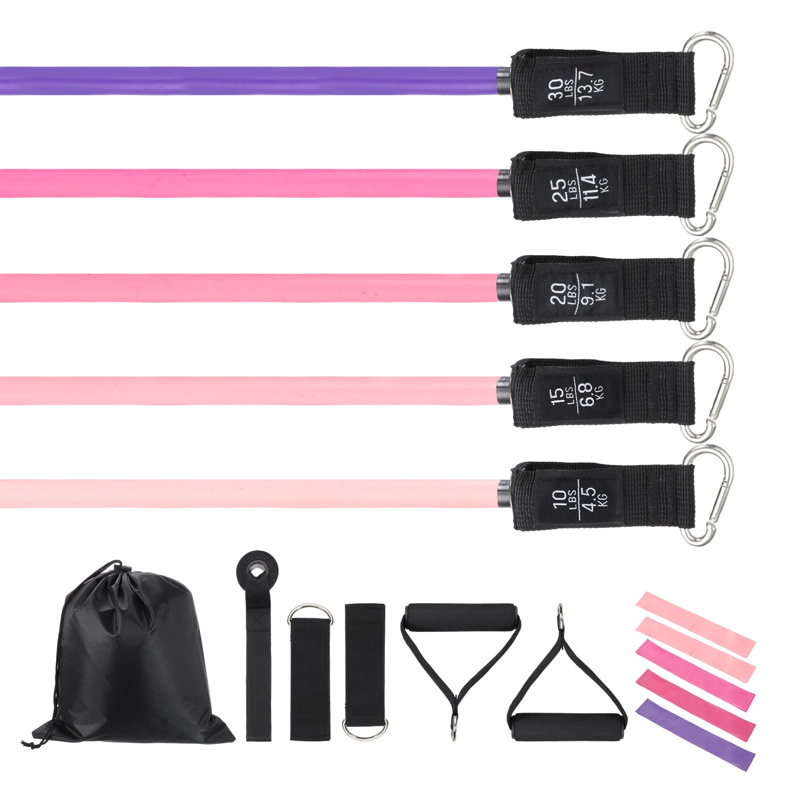 Uxcell Resistance Band Set, 5 Level Exercise Band for Working Out with Door Anchor/Handle/Ankle & Elastic Straps/Pouch, 100LB & Pink & Purple- Fitting For(Women & Men Home/Gym Train/Yoga)