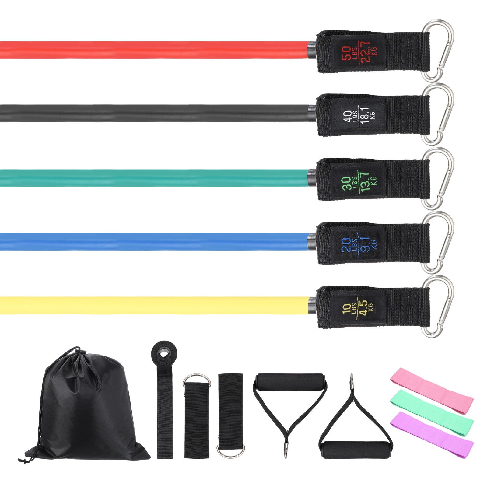 Uxcell Resistance Bands Set, 5 Level Exercise Band for Working Out with Door Anchor/Handle/Ankle & Hip Elastic Strap/Pouch, 150LB & Mix Color- Fitting For(Women & Men Home/Gym Train/Yoga)