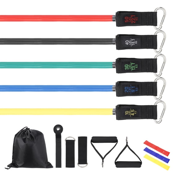 Uxcell Resistance Bands Set, 5 Level Exercise Bands for Working Out with Door Anchor/Handle/Ankle & Elastic Strap/Pouch, 150LB & Mix Color- Fitting For(Women & Men Home/Gym Train/Yoga)