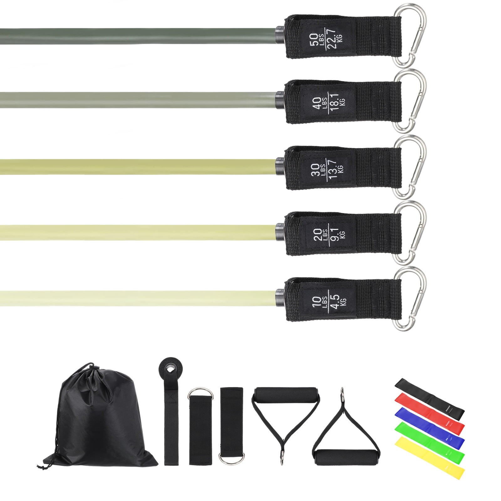 Uxcell Resistance Bands Set, 5 Level Exercise Bands for Working Out with Door Anchor/Handle/Ankle & Elastic Straps/Pouch, 150LB & Green- Fitting For(Women & Men Home/Gym Train/Yoga)
