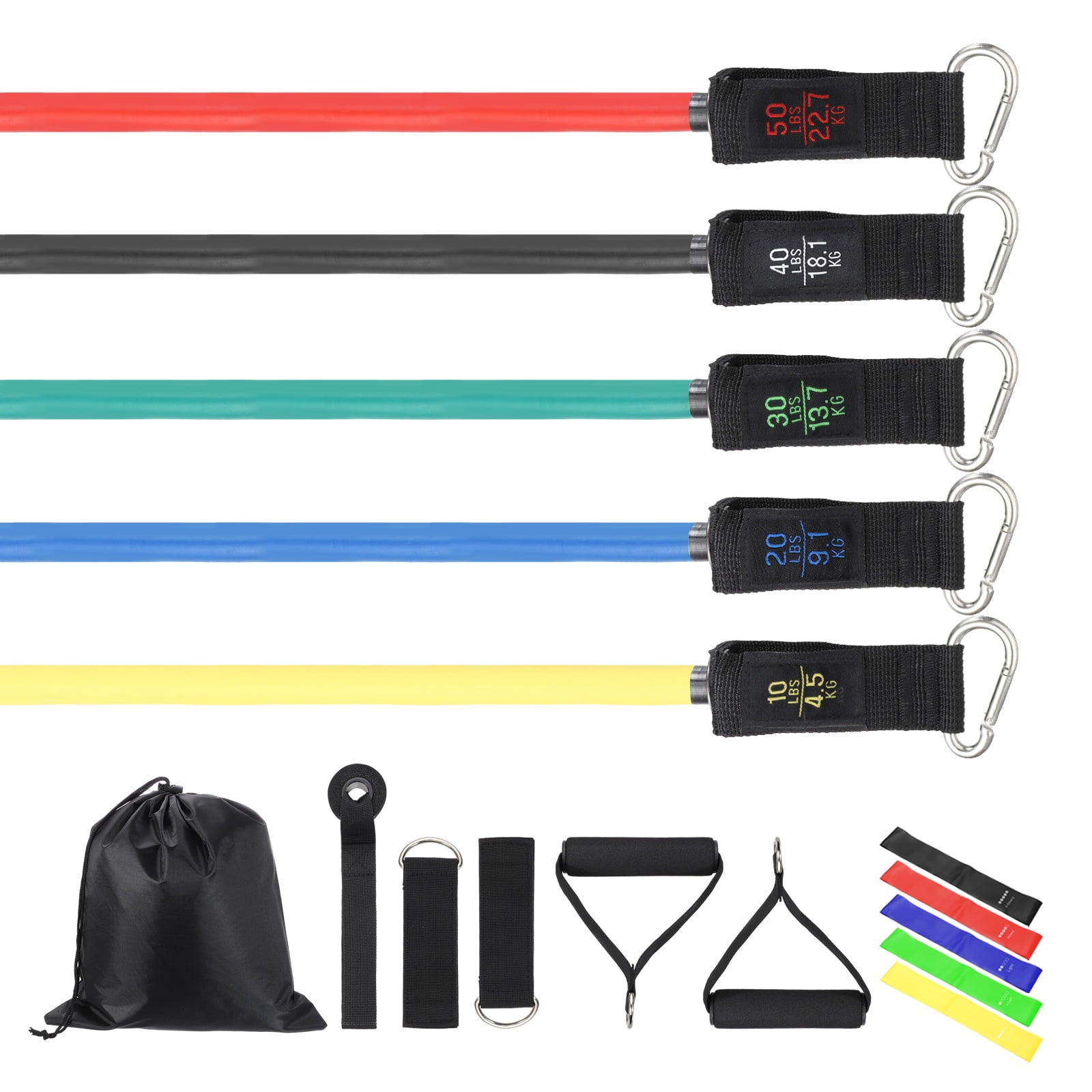 Uxcell Resistance Bands Set, 5 Level Exercise Bands for Working Out with Door Anchor/Handle/Ankle & Elastic Straps/Pouch, 150LB & Mix Color- Fitting For(Women & Men Home/Gym Train/Yoga)