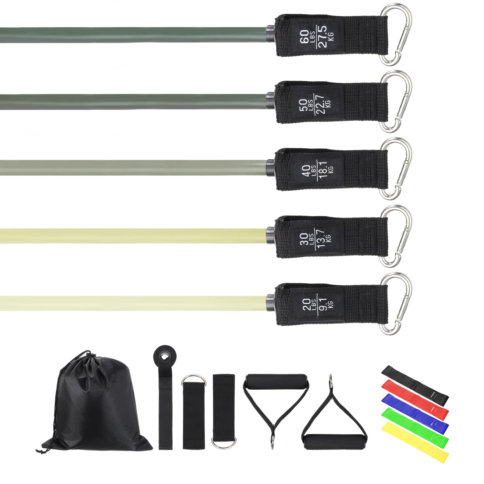 Uxcell Resistance Bands Set, 5 Level Exercise Bands for Working Out with Door Anchor/Handle/Ankle & Elastic Straps/Pouch, 200LB & Green- Fitting For(Women & Men Home/Gym Train/Yoga)