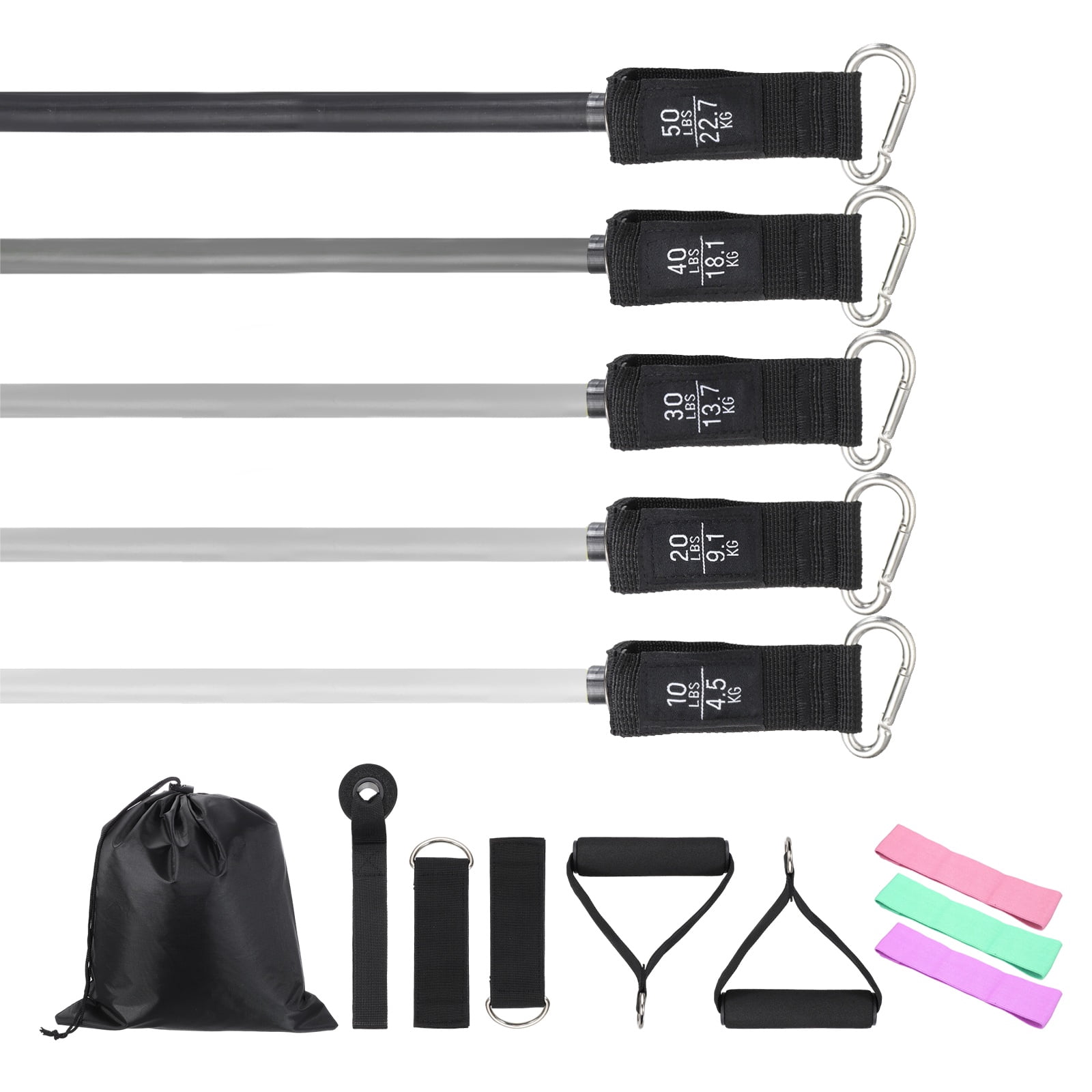 Uxcell Resistance Bands Set, 5 Level Exercise Bands for Working Out with Door Anchor/Handle/Ankle & Hip Elastic Strap/Pouch, 150LB & Grey- Fitting For(Women & Men Home/Gym Train/Yoga)