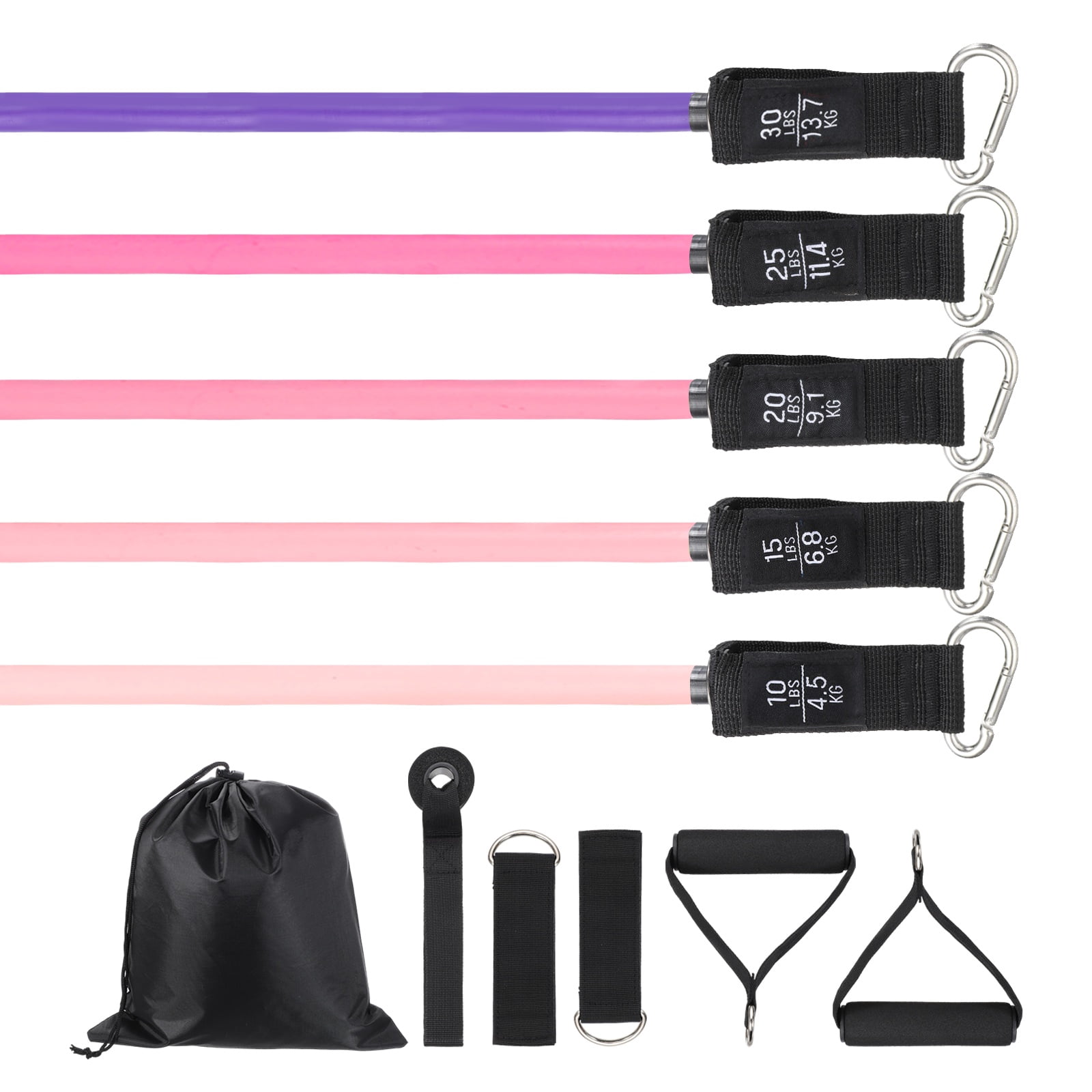 Uxcell Resistance Bands Set, 5 Level Exercise Bands for Working Out with Door Anchor/Handle/Ankle Strap/Pouch, 100LB & Pink & Purple- Fitting For(Women & Men Home/Gym Train/Yoga)